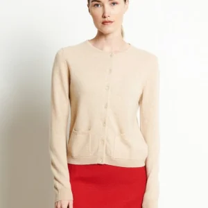 Cardigan col rond femme en cachemire beige - LILLY 4B
