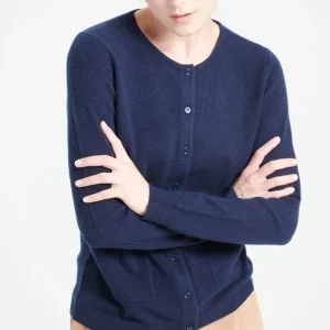 Cardigan col rond femme en cachemire bleu marine - LILLY 4B