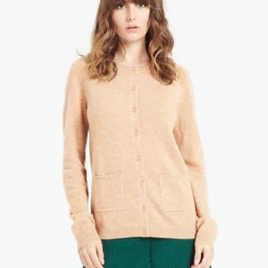 Cardigan col rond femme en cachemire camel clair - LILLY 4B