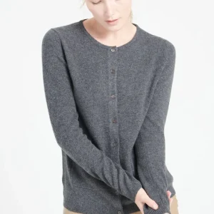 Cardigan col rond femme en cachemire gris anthracite - LILLY 4A