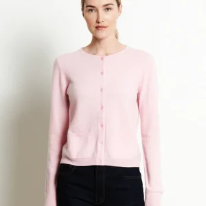 Cardigan col rond femme en cachemire rose baby - LILLY 4B