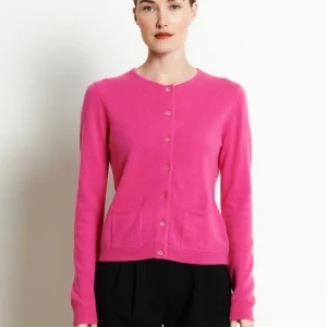 Cardigan col rond femme en cachemire rose indien - LILLY 4B