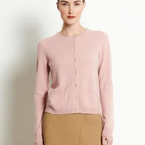 Cardigan col rond femme en cachemire rose poudré - LILLY 4B