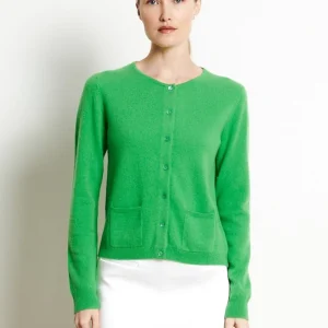 Cardigan col rond femme en cachemire vert pomme - LILLY 4B
