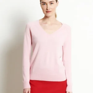 Pull col V femme en cachemire rose baby - LILLY 6