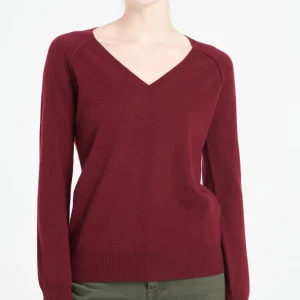 Pull col V femme en cachemire rouge bordeaux - LILLY 6