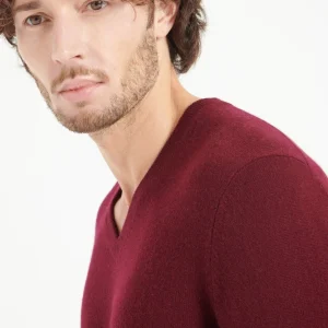 Pull col V homme en cachemire rouge bordeaux - LUKE 1