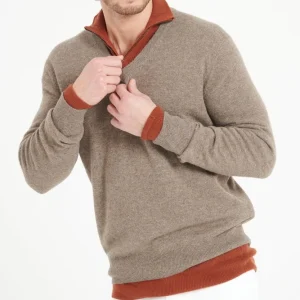 Pull col V homme en cachemire taupe - LUKE 1