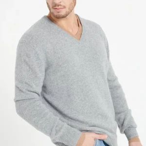 Pull col V homme en cachemire 4 fils gris clair - LUKE 13
