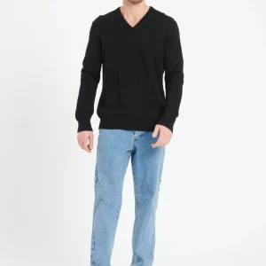 Pull col V homme en cachemire 4 fils noir - LUKE 13