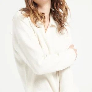 Polo manches longues femme en cachemire blanc écru - MIA 3