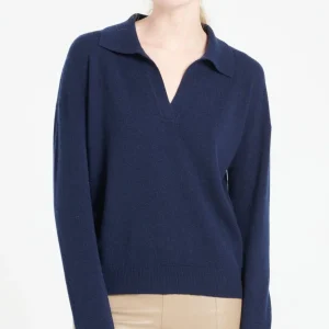 Polo manches longues femme en cachemire bleu marine - MIA 3