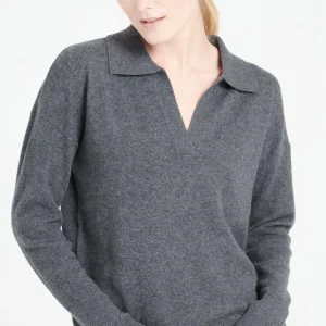 Polo manches longues femme en cachemire gris anthracite - MIA 3