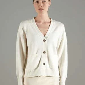 Cardigan col V femme en cachemire 4 fils blanc écru - NAMI 1