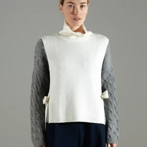 Gilet col montant sans manches femme en cachemire 4 fils blanc écru - NAMI 15