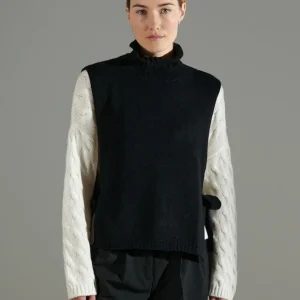 Gilet col montant sans manches femme en cachemire 4 fils noir - NAMI 15