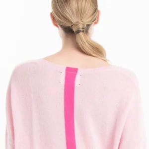 Pull col V femme en cachemire rose baby & rose indien - NAMI 23