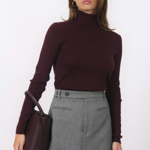 PULL COL ROULE - B-OLYMPE - BORDEAUX