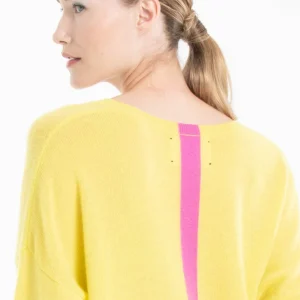 Pull col V femme en cachemire jaune fluo & rose barbie - NAMI 23