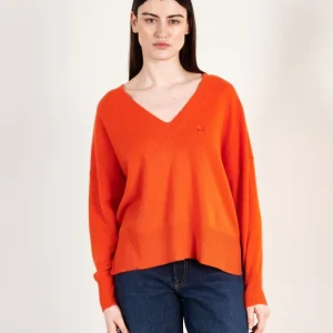 Pull col V femme en cachemire mandarine - HANA 1