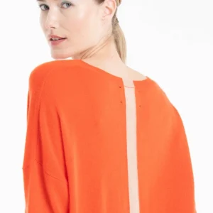 Pull col V femme en cachemire mandarine & camel clair - NAMI 23