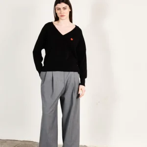 Pull col V femme en cachemire noir - HANA 1