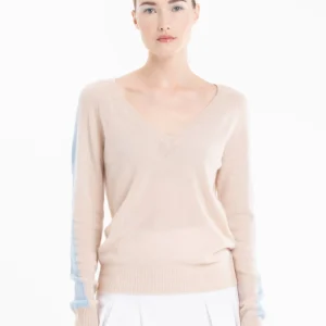 Pull col V femme en cachemire skin & baby blue - RIA 1