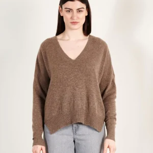 Pull col V femme en cachemire taupe - RIA 3