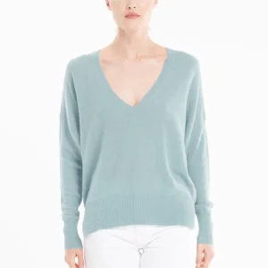 Pull col V femme en cachemire vert d'eau - RIA 3