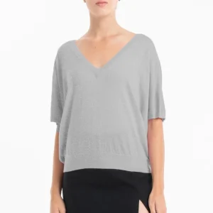 Pull col V à manches chauve souris femme en cachemire & laine ultrafin gris - KELLY 6