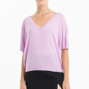 Pull col V à manches chauve souris femme en cachemire & laine ultrafin lavande - KELLY 6