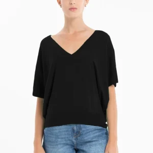 Pull col V à manches chauve souris femme en cachemire & laine ultrafin noir - KELLY 6