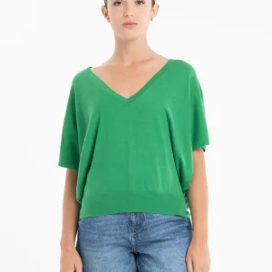 Pull col V à manches chauve souris femme en cachemire & laine ultrafin vert - KELLY 6