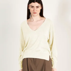 Pull col V femme en cachemire & laine ultrafin blanc  - KELLY 10