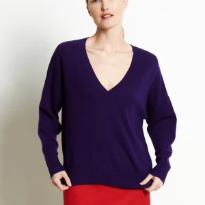 Pull col V femme en cachemire violet - RIA 3