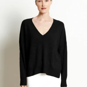 Pull col V femme en cachemire noir - RIA 3
