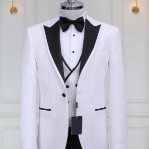 Smoking 3 Pièces Blanc Noir 10