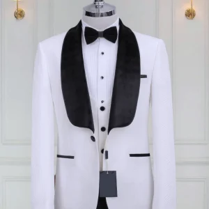 Smoking 3 Pièces Blanc Noir 6