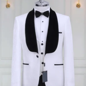 Smoking 3 Pièces Blanc Noir 7