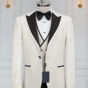 Smoking 3 Pièces Blanc Noir 8