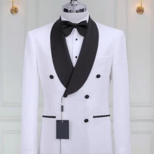 Smoking Croisé Blanc Noir 7