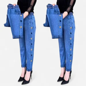 Soraya - Jeans Élastiques Femmes avec Broderie Cœur Chic