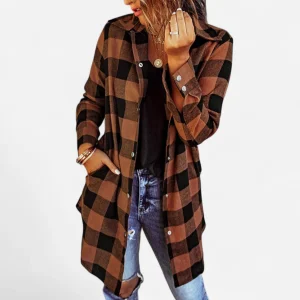 Larissa - Veste Chemise Longue à Carreaux Élégante et Chic