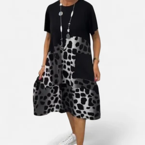 Lisette - Robe ample imprimée à col rond et manches courtes élégante