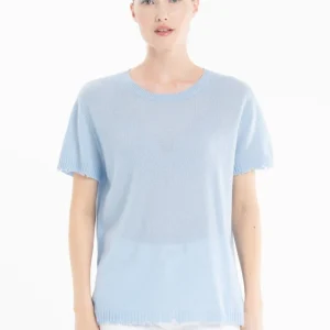 T-shirt col rond femme en cachemire déjaugé baby blue - AVA 6